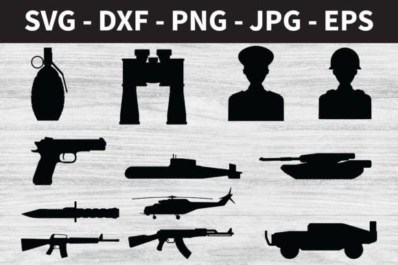 Army Decorative Set Silhouettes: Graphics for Crafts
