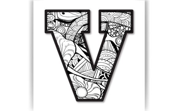 Decorative V Letter Coloring Page KIDS Graphics